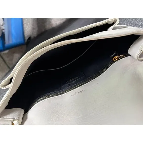 Saint Laurent YSL Bag Womens White Quilted Leather Chain Shoulder Chevron Purse - Picture 6 of 12